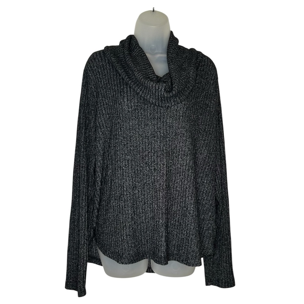 LUCKY BRAND Womens XL Black Marled Bonne Chance Lightweight Cowl Neck‎ Sweater